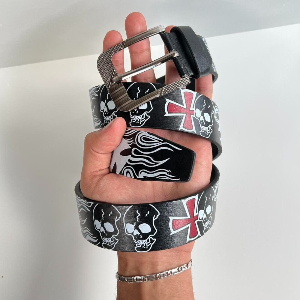 y2k 2000s vintage black skeleton skull goth emo black belt